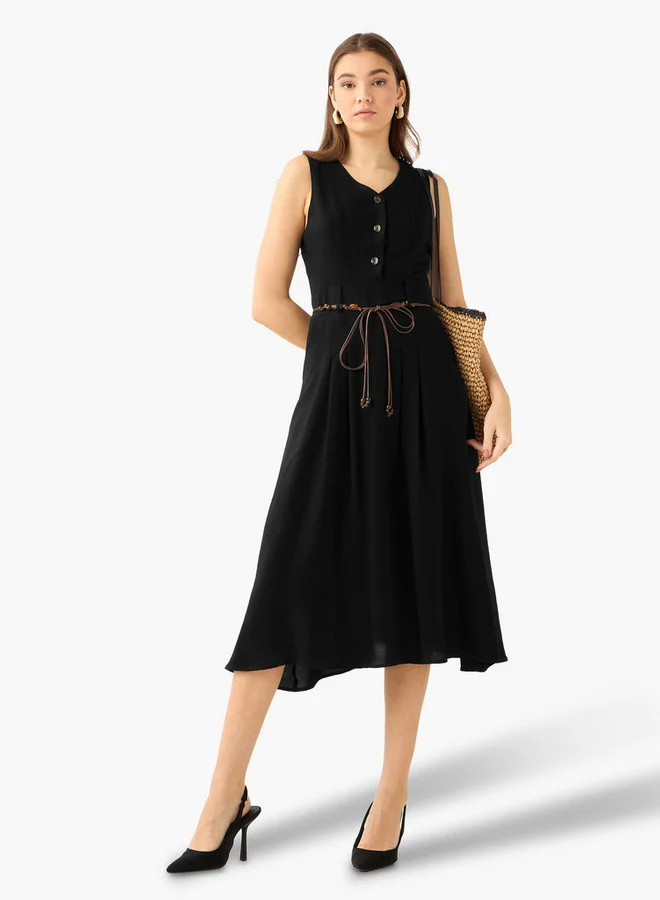 Splash FAV  Midi Shirt Dress with Belt for Women | Best Price UAE